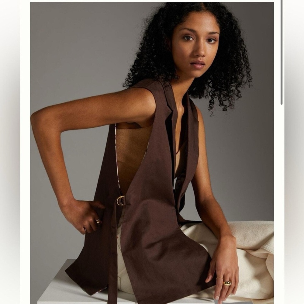 MAEVE - Anthropologie Brown Long Lapel Vest One Size